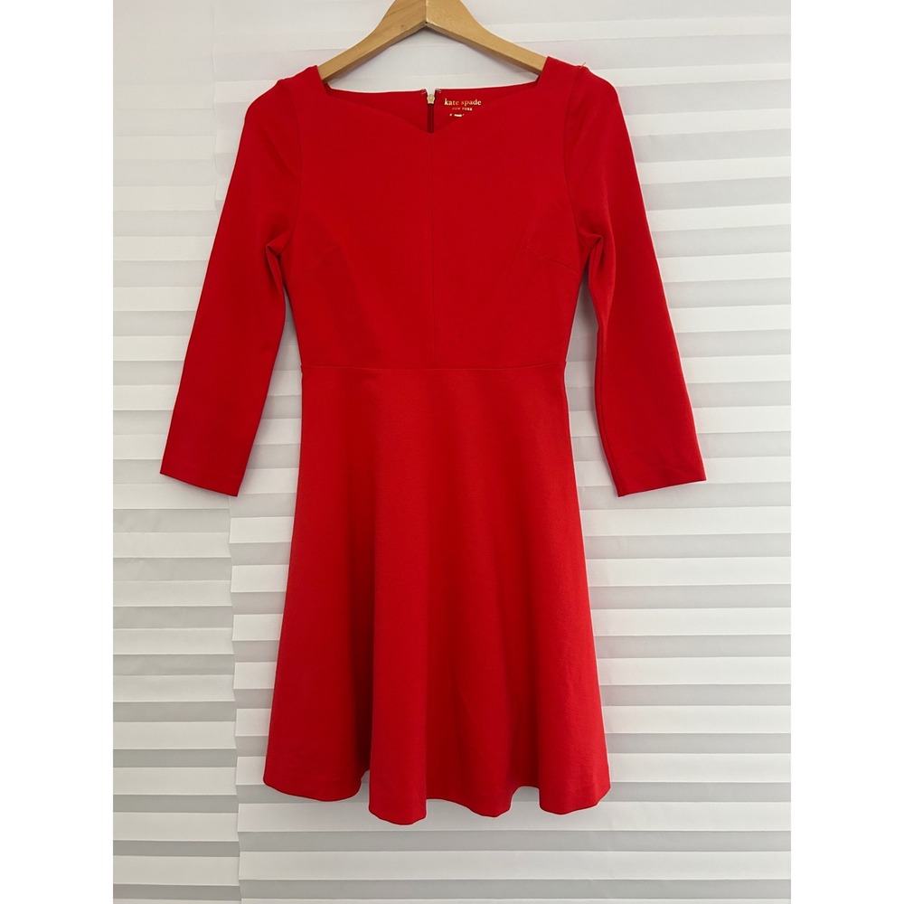 Kate Spade New York Red Ponte Fit & Flare Romantic Dress Sz 0 Sweetheart Party